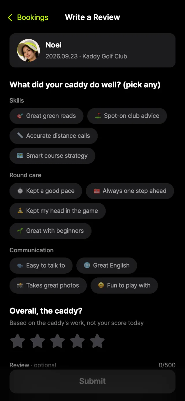 Kaddy app: review after the round